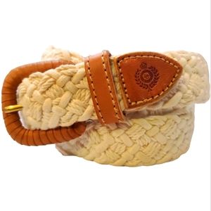 LAUREN CONRAD CLASSIC IVORY COTTON & LEATHER BRADED PREPPY NAUTICAL BELT